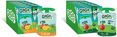 GoGo squeeZ Fruit Snack on the Go, Apple Mango, 20 x 90g, Made from 100% fruit & Fruit Snack on the Go for Kids, Apple Puree, GoGo squeeZ Pouches, 4x90g (Pack of 5, 20 pouches)