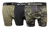 Columbia Men's Printed Polyester Stretch Solid Boxer Brief 3 Pair, Camo/Black/Green, Medium