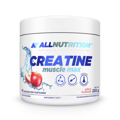 ALLNUTRITION Creatine Muscle Max Food Suplement - Creatine Monohydrate with Taurine - Performance Boost and Muscle Recovery - No Added Sugar - Instant Powder 250g - Apple