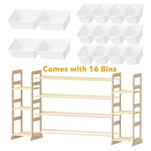 Image of SpaceAid Toy Storage Organizer with 6 Shelves and 16 Bins, Toy Organizers Storage Bookshelf, Kids Bin Shelf Toys Box Bookcase for Bedroom Playroom Organization Room Decor, White