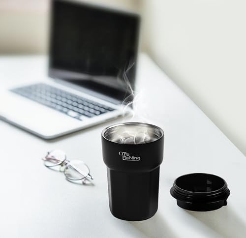 Kubek podróżny 350ML Otto Koning, izolowany kubek do kawy z nieszczelną pokrywką, kubki wielokrotnego użytku do podróży, kubek do kawy ze stali nierdzewnej do gorącej i zimnej wody kawowej (Czarny)