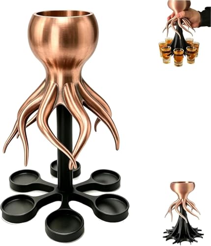 Image of Octopus Shot Dispenser, 3D Printed Octopus 6 & 8-Shot Dispenser, Fun Alcohol Shots Dispensers for Drink Cocktail Juice, Unique Fun Bar Accessories, Parties and Drink Tools (Champagne, 6-Shot)