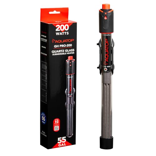Aquatop 200W GH PRO Submersible Quartz Aquarium Heater – Adjustable Temperature Control, Durable Quartz Glass, Ideal for Freshwater & Marine Fish Tanks Up to 55 Gallons, GHPRO-200W