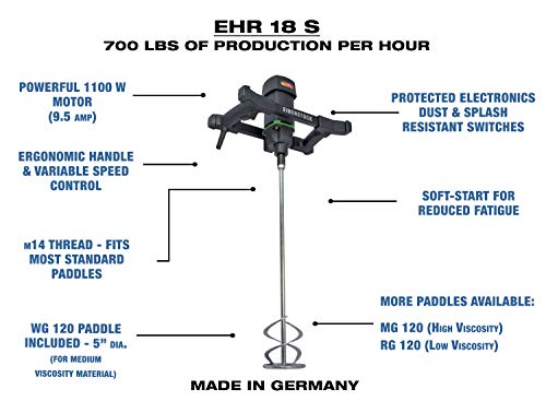CS Unitec EHR 18 S Portable Hand-Held Electric Concrete Mixer Including WG 120 Paddle, 9.5 Amp, 110 VAC, 700 lb. per Hour