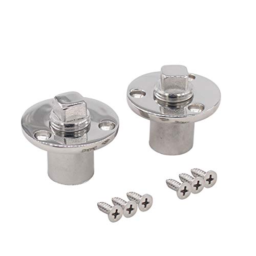 XtremeAmazing Pack of 2 Stainless Steel Boat Marine Garboard Drain Plug Kit with Screws for 1 Inch Hole
