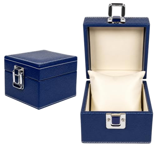 Image of ZAFCO Watch Box Organizer for Men and Women Single Slot Premium Luxury PU Leather Watch Display Case Portable for Travelling Gift Bracelet Jewellery Box 1 Unit (Blue 1 Slot)