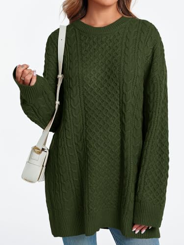 Saodimallsu Womens Oversized Sweaters Chunky Cable Knit Crewneck Long Sleeve Loose Tunic Sweater Tops3