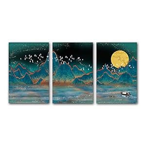 Canvas Schilderij Berg Water Golven Varen Lake Night Landschap Poster Wall Art Print Foto Woonkamer Home Decor 50×70 cm…