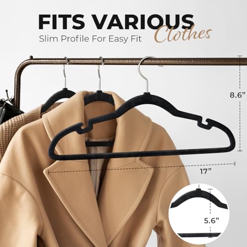 100-Pack-Velvet-Hanger-for-Shirt-Pants-Dresses-Skirts-Suits-Jackets-Slim-Space-Saving-Design-Standard-Coat-Hanger-Sturdy-Durable-Design-with-Shoulder-Grooves-Hook