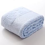Solid Color Ultra Soft Comfy Cotton Carved Towel Blanket Keep Warm Durable Terry Blanket for All Seasons-Blue 150x200cm(59x79inch)