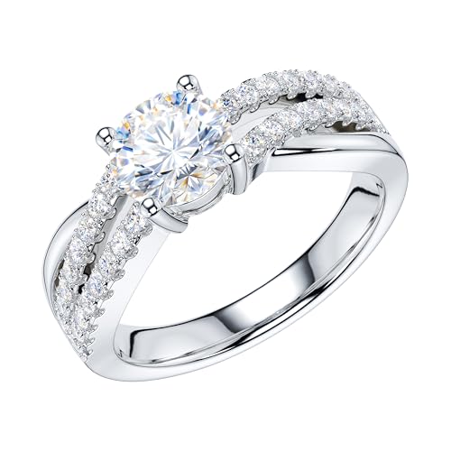 THELANDA Genuine Moissanite or Simulated 1CT Round Brilliant Cut Diamond Sterling Silver Crossover Infinity Promise Ring Engagement Ring For Her2