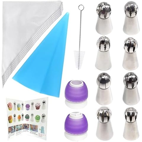Russian Ball Piping Tips Set, 43 PCS Stainless Steel Piping Bags and Tips Set Large Flower Piping Tips for Cake Decorating, Cupcake Icing Tips Frosting Piping Kit Baking Cake Decorating Supplies Cover