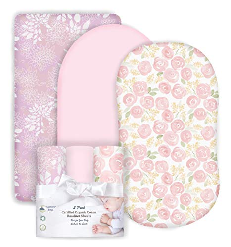 Image of 100% Organic Cotton Fitted Bassinet Sheets Fits Halo, Snoo, Graco, Dream on Me, Delta, and All Other Standard Size Bassinets. 3 Pk Adapts to Oval, Hourglass & Rectangle Shaped Bassinet Pads.