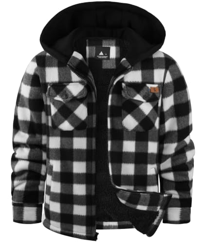 Image of ZITY Boys Flannel Jacket Sherpa Lined Zip Up Hoodie