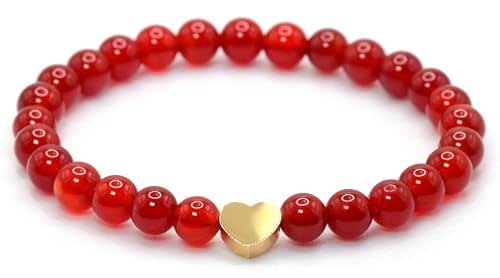 Genuine Carnelian Gemstone Bracelet with 6 mm Beads and Stainless Steel Heart - Various Lengths - Healing Stone Protective Stone Talisman Lucky Charm Gift (Carnelian, 18 cm) - View 2
