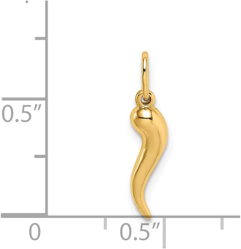 14k Yellow Gold Italian Horn Good Luck Charm Pendant, 15mm Length