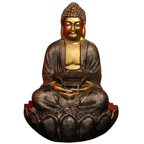 Image of 3 Feet Kamal Buddha Water Fountain for Home & Garden|Fiber Buddha Fountain with LED Light|Indoor Outdoor Fountain for Vastu & Positivity (Golden, 3 Feet Kamal Buddha Fountain)