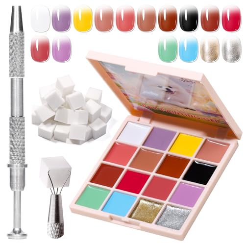 Sponge Pat Painting Gel, 16 Colors Ombre Gel Nail Polish for Ombre Nails Aura Nails, French Manicure DIY Nail Art High-glossy DIY Palette Cloud Fluff