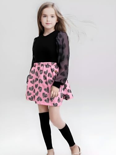 Image of Girls Outfits Mesh Long Sleeve Shirts and Pink Mini Skirts Fashion Set Clothing 8-11Years