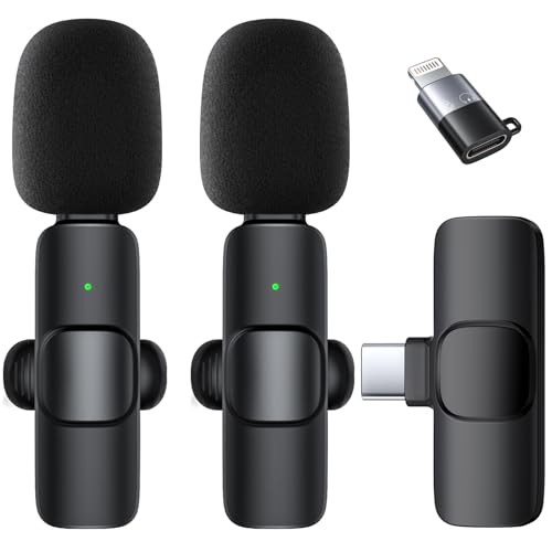 Wireless Lavalier Microphone for iPhone - iPad,Android Phone，2 Pack Mini Microphone with AI Noise Reduction and Crystal Sound Quality for Video Recording, Vlogging, TikTok, YouTube, Interviews
