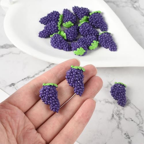 Miniature Artificial Grapes, 15 Pcs Resin Simulation Grapes Artificial Mini Fruits for Home Mini Kitchen Cabinet Props DIY Crafts Decor, Dark Purple - Image 3
