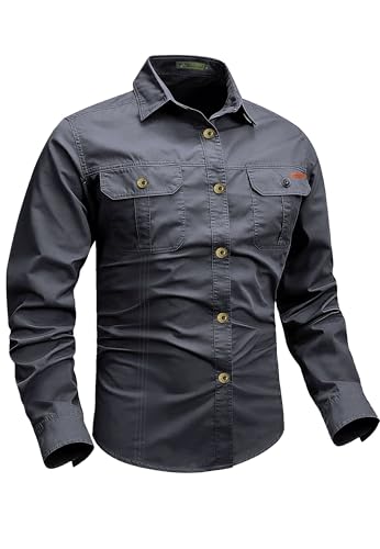 Zyvrenix Men's Long Sleeve Button Down Shirts with Pockets Dark Gray L - image 1