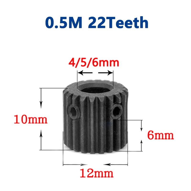 Bevel Gear Pinion Hardware Mechanical 22T Spur Gear Bore 4 5 6mm 45# Steel Blackening Transmission Gears 0.5 Module 22 Teeth Pinion(5mm)