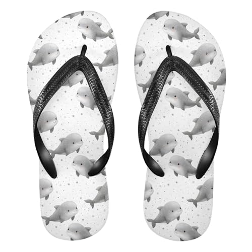 Flip Flop Sandals Grey Dolphin Print for Women Men Beach Outdoor XS
