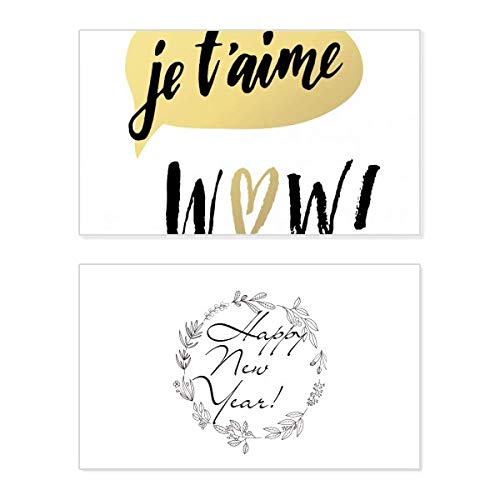 Tarjeta de felicitación de Año Nuevo Je T'Aime para decorar tu mesa de Nochevieja