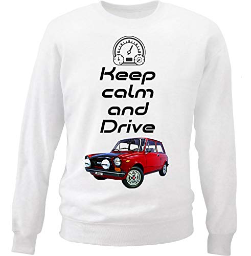 Teesandengines Autobianchi A112 Abarth Keep Calm Felpa di Cotone Bianca Size Small