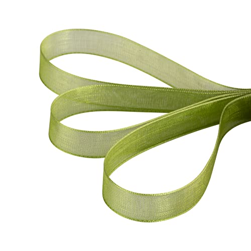 Ribbonitlux 9mm Sheer Organza Ribbon, Moss Shimmer Chiffon Ribbon 45M-Roll - Image 3