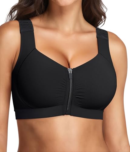 BRABIC Zip Front Closure Wireless Bras for Women Post Surgery Compression Mastectomy Surgical Back Smoothing Bra (Black Medium)