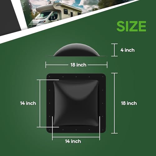 Image of RVGUARD RV Skylight Replacement, 18 inch x 18 inch Outer Dimension Skylight Fits All Standard 14 inch x 14 inch Openings, RV Skylight for Camper Trailer Fifth Wheel Truck, UV Resistant, Impact Resistant, Black