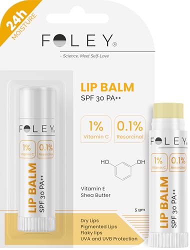 Foley Lip Balm SPF 30 PA++ | Brightens Dark & Pigmented Lips with Vitamin C & Resorcinol | Hydrating Lip Care for Dry Lips, 5g
