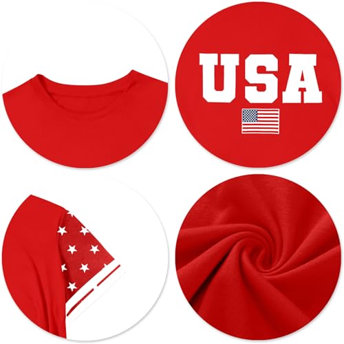 Image of CAZYCHILD Girls 4th of July USA Shirt American Flag Patriotic T-Shirt Independence Day Outfit for Kids 5-14Years