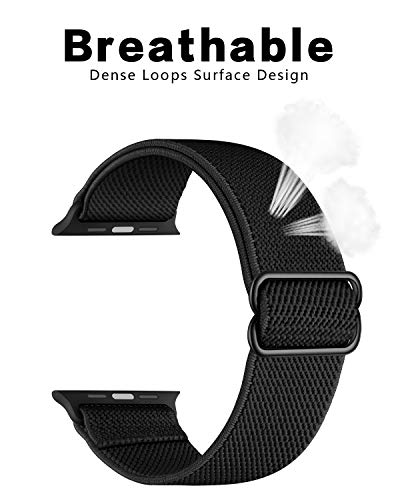 Image of AMANECER Stretchy Nylon Watch Band Compatible with Apple Watch Series 11 /10 /9 /8 /7 /6 /5 /4 SE 3 /2 /1, Adjustable Braided Elastic Sport Loop Rugged Straps for iWatch Women Men (Matte Black, 38 /40 /41 /42MM)