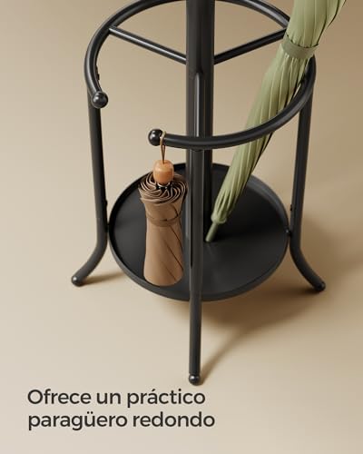 SONGMICS Perchero, Perchero con Paragüero, 12 Ganchos, Estructura Metálica, 175 cm de Alto, para Entrada, Salón, Dormitorio, Negro Tinta RCR011B01 - imagen 3