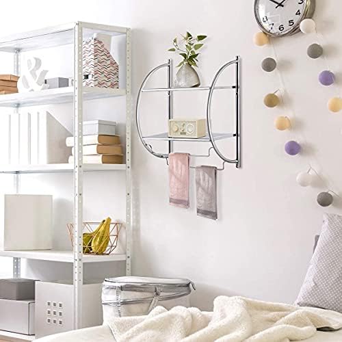 HZ ENTERPRISES 2 TIER MODERN CHROME WALL MOUNTED BATHROOM SHELF UNIT TOWEL RAIL RACK ORGANIZER STORAGE MULTI USE