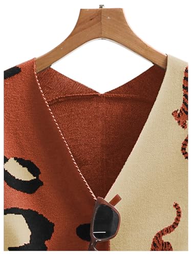Image of WDIRARA Women's Leopard Tiger Print Cardigan V Neck Long Sleeve Color Block Button Down Sweater Outwear
