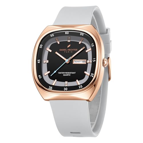 Image of Daniel Hechter Paris Bercy Collection Analog Quartz Watch for Men with Square Dial, Day-Date Display, Crystal Hour Markers and Silicone Strap - DHM1053