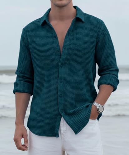 Image of Zombom Men's Textured Casual Shirt | Full Sleeve Button-Down Shirt for Men | Lightweight Soft Poly Cotton Regular Fit
