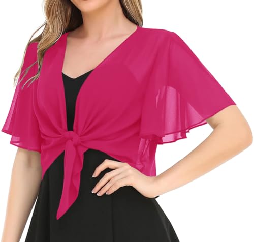 Image of Women's Solid Puff Sleeve Kimono Short Cardigan Loose Cover Up Casual Blouse Top Chiffon