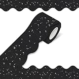 100Ft Shine Scalloped Bulletin Board Border- Black Bulletin Board Border, Shiny Gold Trim Decorative Roll for Classroom, School, Office, Home