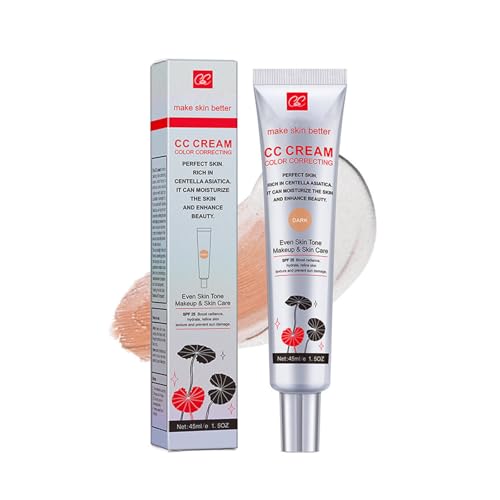 Centella Asiatica Color Correcting CC Cream Foundation Full Coverage Invisible Pores Long-Lasting Makeup Moisturising CC Cream for Naturally Glowing Skin 45ml (#1 Dark)