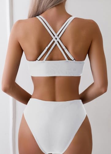 Image of Fanuerg Women's Sexy V Neck Bikini Sets Hollow Out Two Piece Swimsuits Cutout Mid Waist Bathing Suit