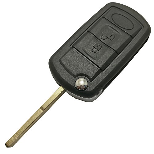 J-ACCES Car Key Fob Case Shell for Land Rover LR3 Discovery Range Sport 3 Buttons Uncut Blank Flip Folding Keyless Entry Remote Cover Casing (Black)