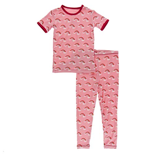 KicKee Welcome Home Pajama Set, Short Sleeve, Long Pants, Snug Fit Baby and Kid Pajamas (Strawberry Rainbows - 3T)