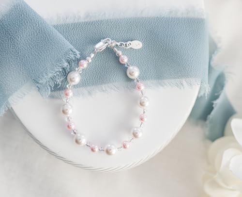 Cherished Moments Sterling Silver Children's Bracelet with High-End Simulated Pink and White Pearls for Babies and Little Girls2
