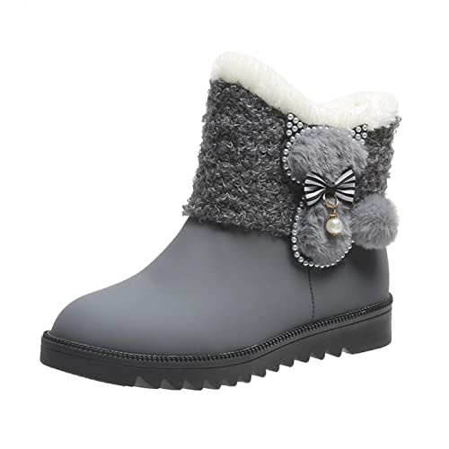 SHITOUJI Bottes de neige plates doublées en fourrure pour femme - En coton - Bout rond - Bottes d'hiver confortables, gris, 38.5 EU Cover