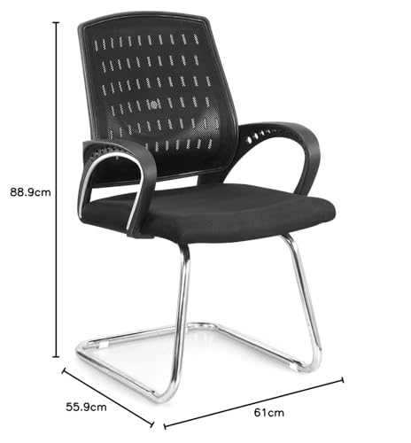 Image of KAZO Chairs Boom Medium Back Mesh Visitor Chair | Heavy Dutty Cantilever Frame | Office Visitor /Study /Sitting| Professional Look Ergonomic Chair (Black)